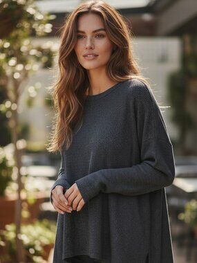 VINTAGE PRISA Boxy Tunic Top L XL 1X 2X Oversized Black Lagenlook Artsy Shirt